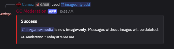 Image-only channel enabled success message